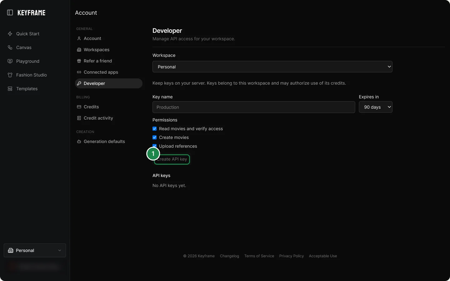 F07 Developer — API keys